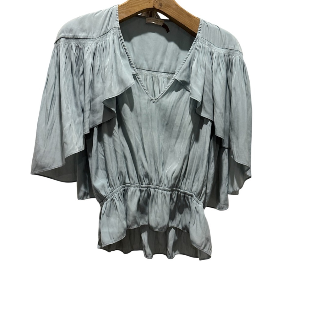 Ramy Brook blue teal green  Ruffled Flutter Sleeve Blouse